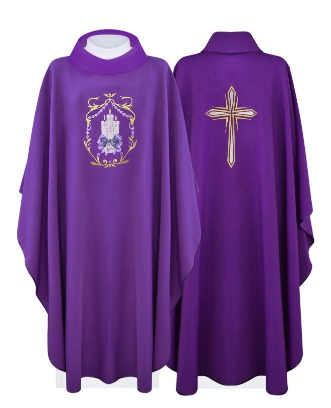 Ornat adwentowy haftowany - symbolika 4 świec - Ornaty fioletowe - Nowość