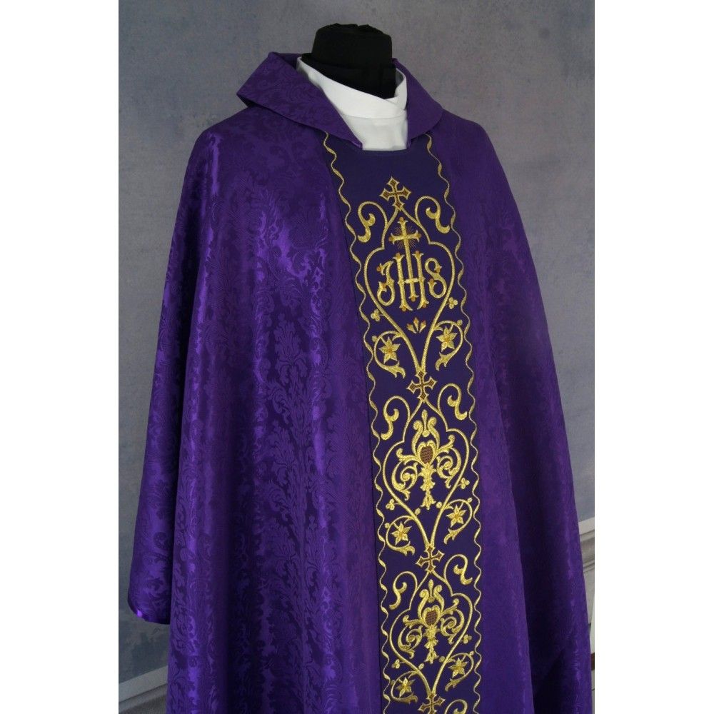 Ornat gotycki zielony, fioletowy haftowany - tkanina żakard (41) - Ornaty haftowane - Nowość