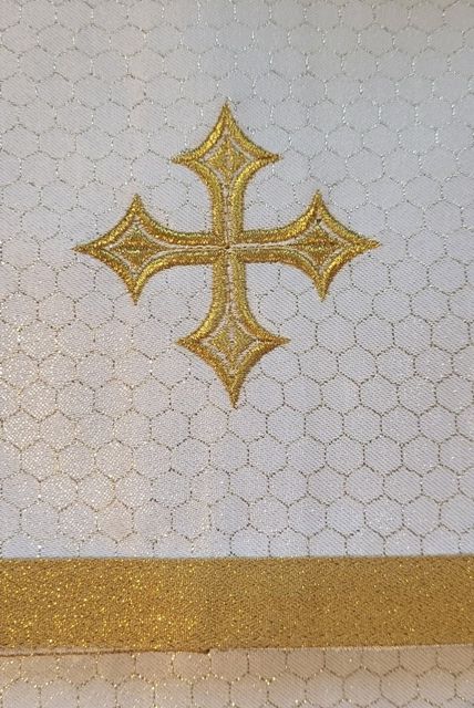 Welon na kielich ecru, ozdobny krzyż + złota taśma - Welon na monstrancje, kielich - Nowość