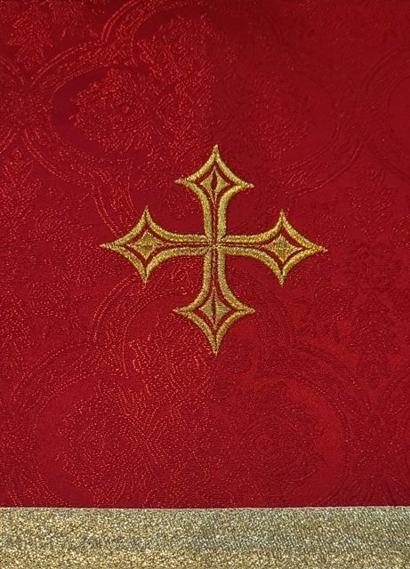 Welon na kielich czerwony, ozdobny krzyż + złota taśma - Welon na monstrancje, kielich - Nowość