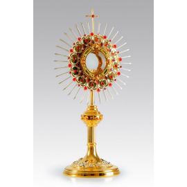 Monstrancja złocona z ozdobnymi rubinami - 60 cm (S043) - MONSTRANCJE