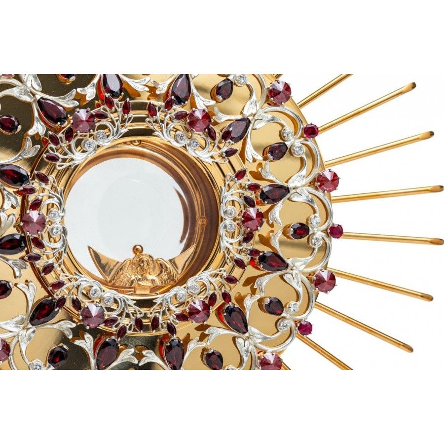 Monstrancja złocona z ozdobnymi rubinami - 60 cm (S043) - MONSTRANCJE - zdjęcie 2 - Monstrancja złocona z ozdobnymi rubinami - 60 cm (S043)