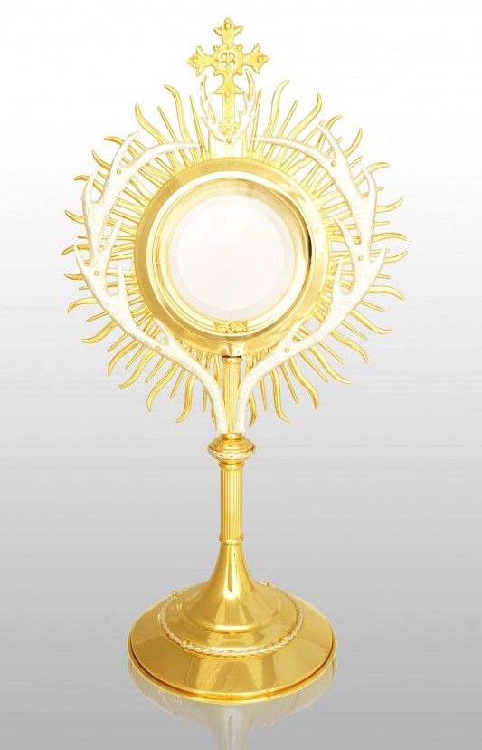 Monstrancja złocona z ozdobnymi krzewami, na dużą hostię - 60 cm (S046) - MONSTRANCJE - Nowość