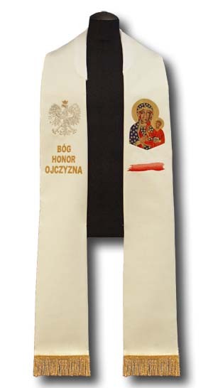 Stuła kapłańska MB Częstochowska z Orłem Białym (214) - Z POSTACIAMI - Nowość