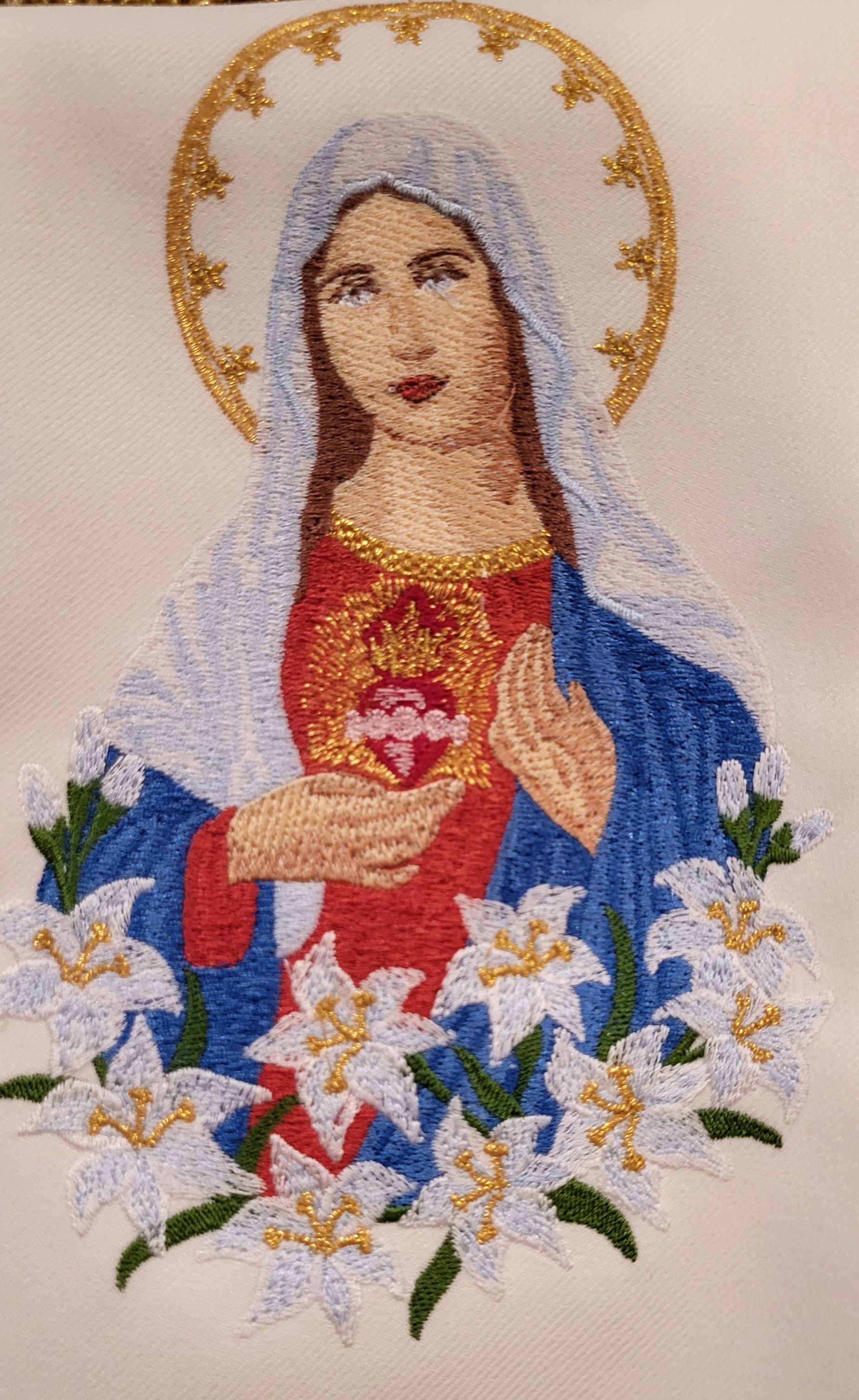 Stuła haftowana Serce Matki Bożej (38) - Z POSTACIAMI - zdjęcie 4 - Stuła haftowana Serce Matki Bożej (38)