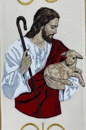 Ornat haftowany Chrystus Dobry Pasterz - ORNATY WIELKANOCNE - zdjęcie 2 - Ornat haftowany Chrystus Dobry Pasterz