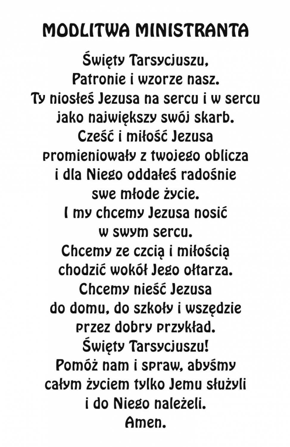 Obrazek z modlitwą ministranta - Święty Tarsycjusz - KOMŻE MINISTRANCKIE - zdjęcie 2 - Obrazek z modlitwą ministranta - Święty Tarsycjusz
