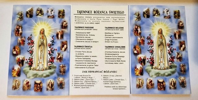 Obrazek z modlitwą Tajemnice Różańcowe Fatima - 1 sztuka (1) - RÓŻAŃCE, KORONKI, TAJEMNICE RÓŻAŃCOWE - Nowość