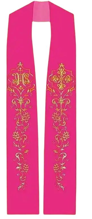 Stuła różowa IHS + ornament (2) - STUŁY NA WIELKI POST - Stuła różowa IHS + ornament (2)