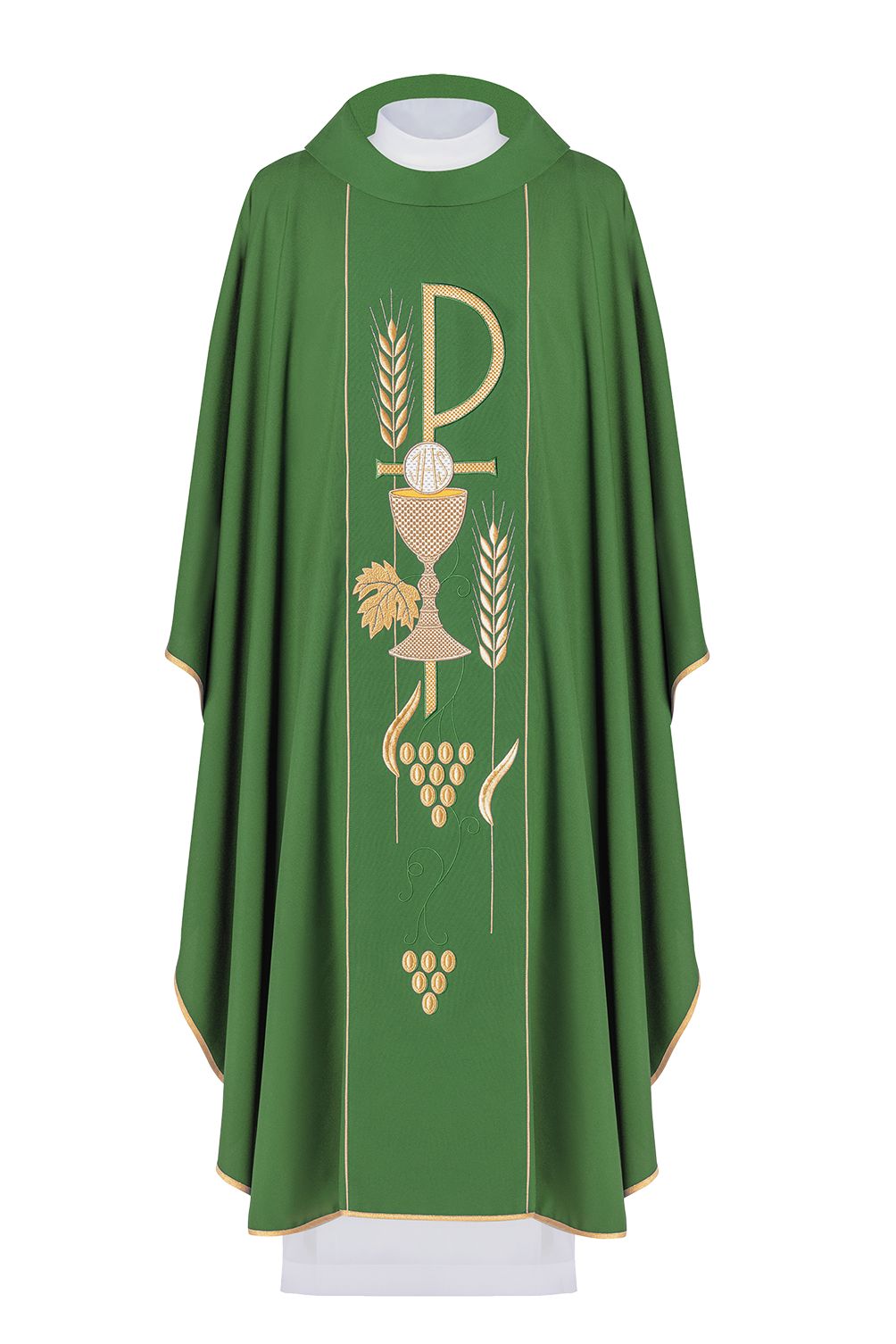 Ornat haftowany z symbolem Kielicha- zielony (H1) - Ornaty zielone - Nowość