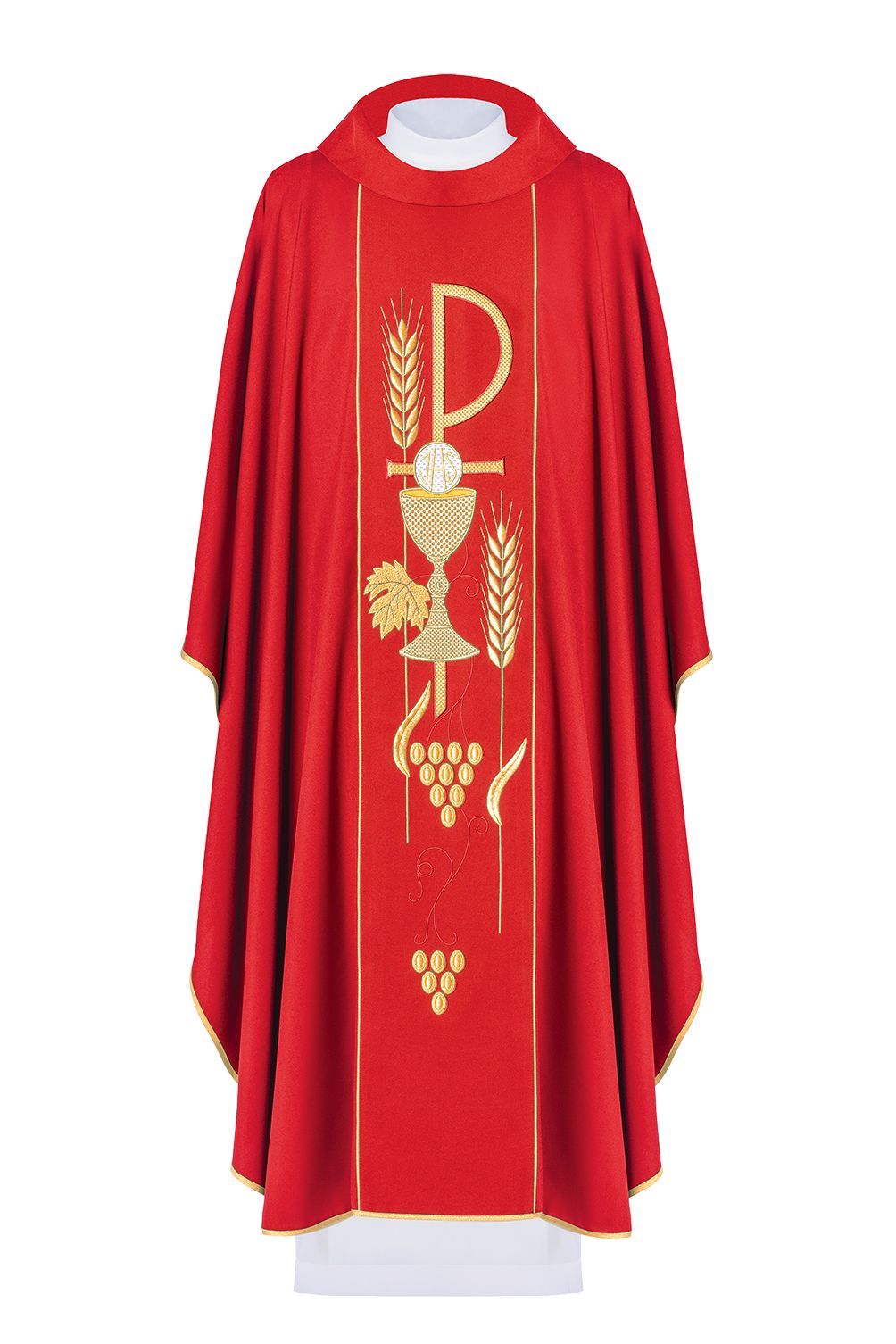 Ornat haftowany z symbolem Kielicha- czerwony (H2) - Ornaty czerwone - Nowość