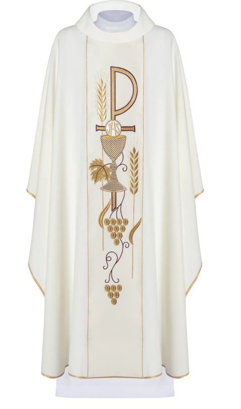 Ornat haftowany z symbolem Kielicha- ecru (H4) - Ornaty białe/ ecru - Nowość