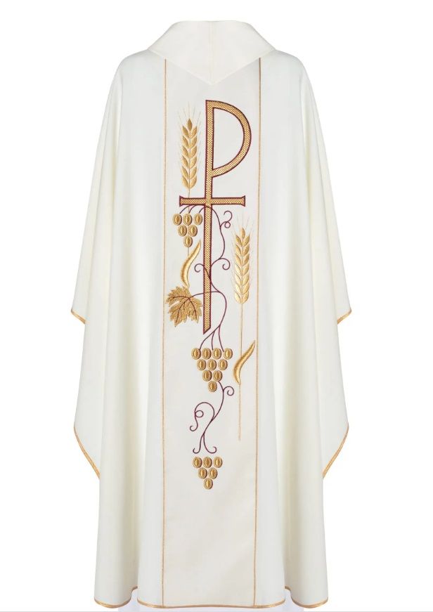 Ornat haftowany z symbolem Kielicha- ecru (H4) - Ornaty białe/ ecru - zdjęcie 2 - Ornat haftowany z symbolem Kielicha- ecru (H4)