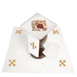 Bielizna kielichowa lniana, haftowana - Serce w koronie (1) - Zestawy