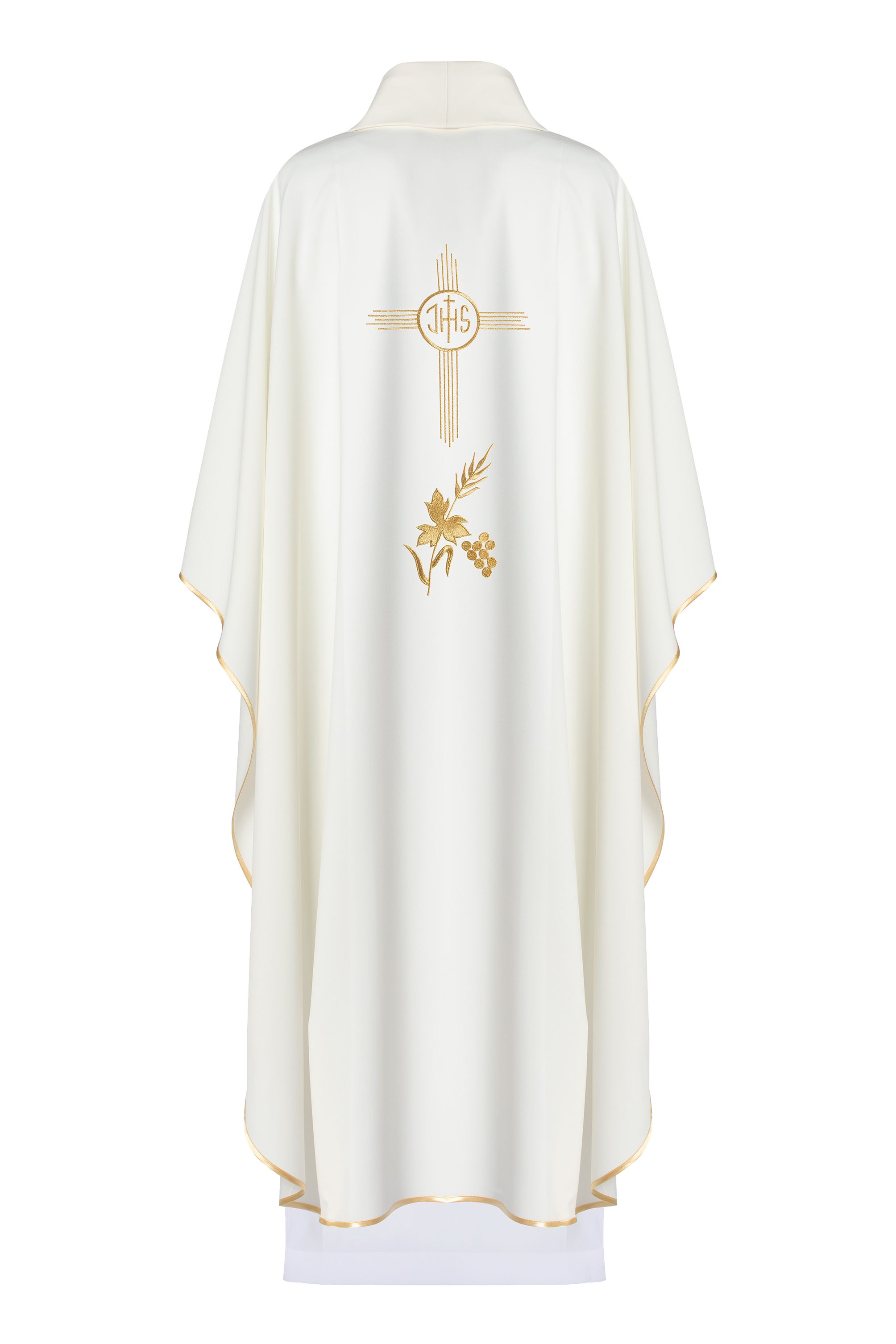 Ornat haftowany z symbolem IHS- ecru (H3) - Ornaty białe/ ecru - zdjęcie 2 - Ornat haftowany z symbolem IHS- ecru (H3)
