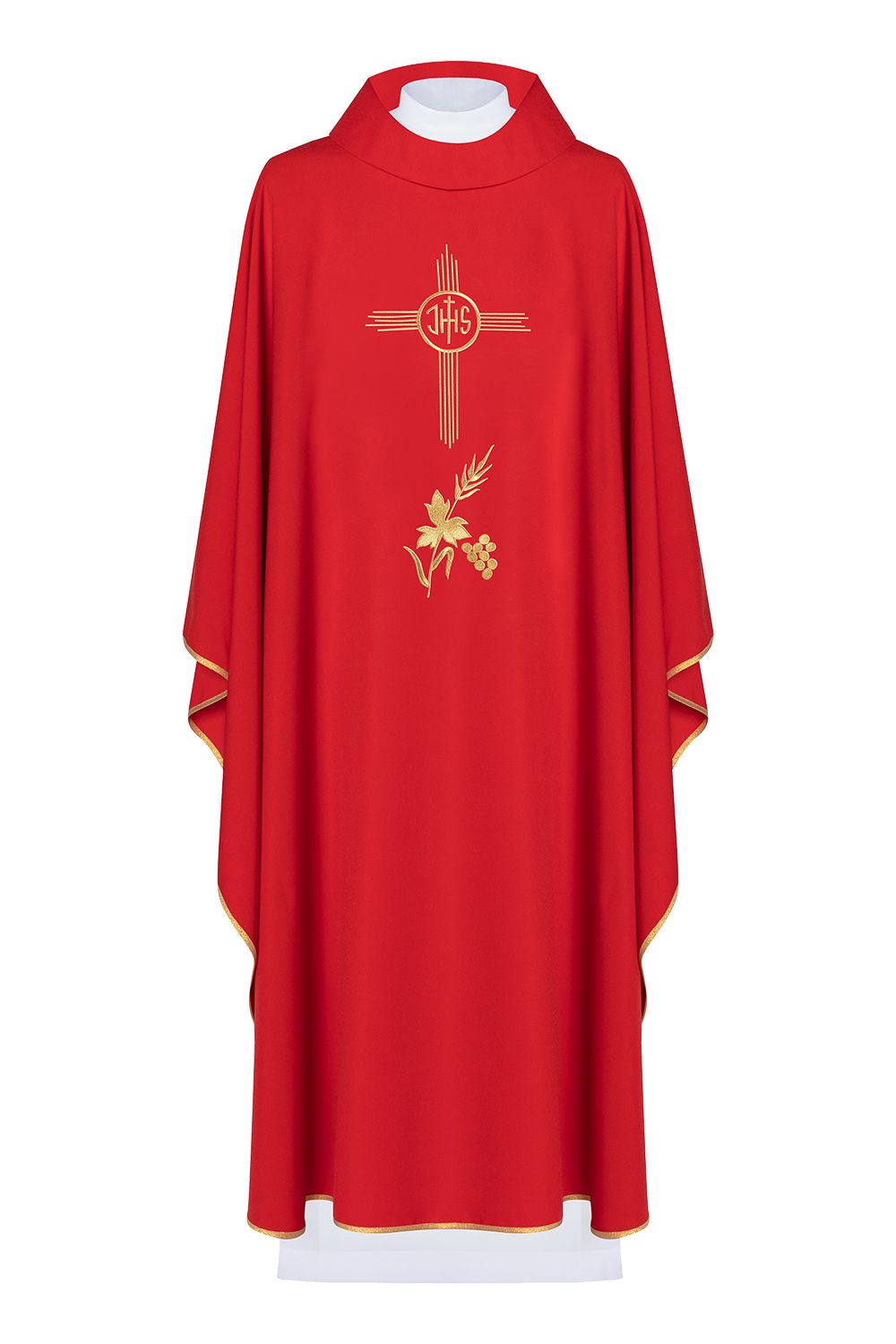 Ornat haftowany z symbolem IHS- czerwony (H3) - Ornaty czerwone - Nowość