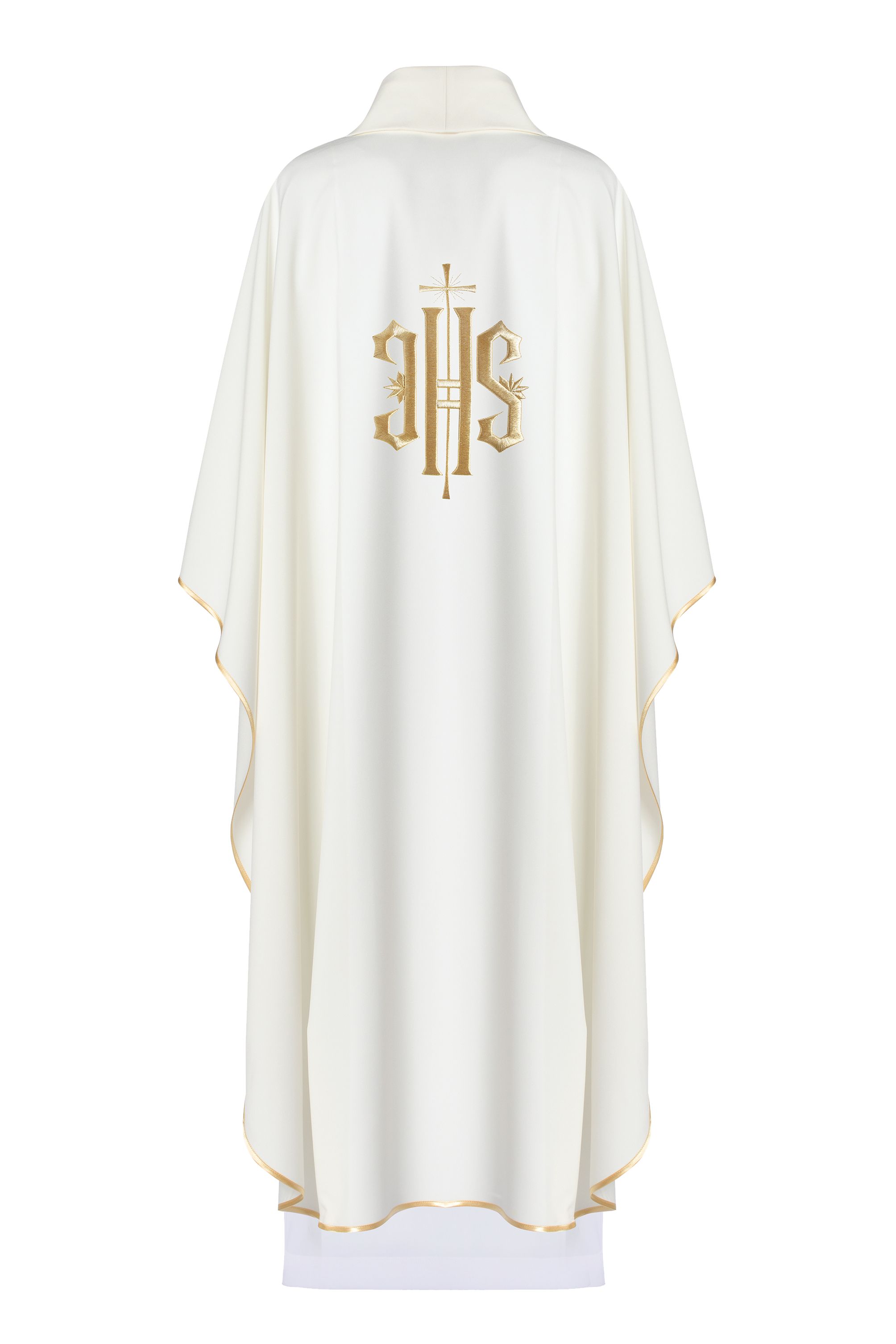 Ornat haftowany z symbolem IHS- ecru (H5) - Ornaty białe/ ecru - zdjęcie 3 - Ornat haftowany z symbolem IHS- ecru (H5)