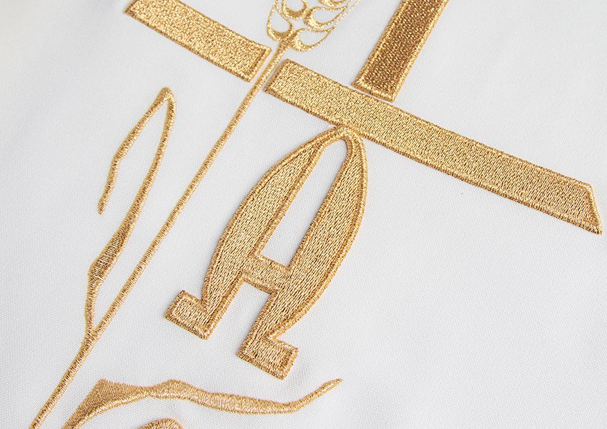 Ornat haftowany Alfa Omega- ecru (H6) - Ornaty białe/ ecru - zdjęcie 3 - Ornat haftowany Alfa Omega- ecru (H6)