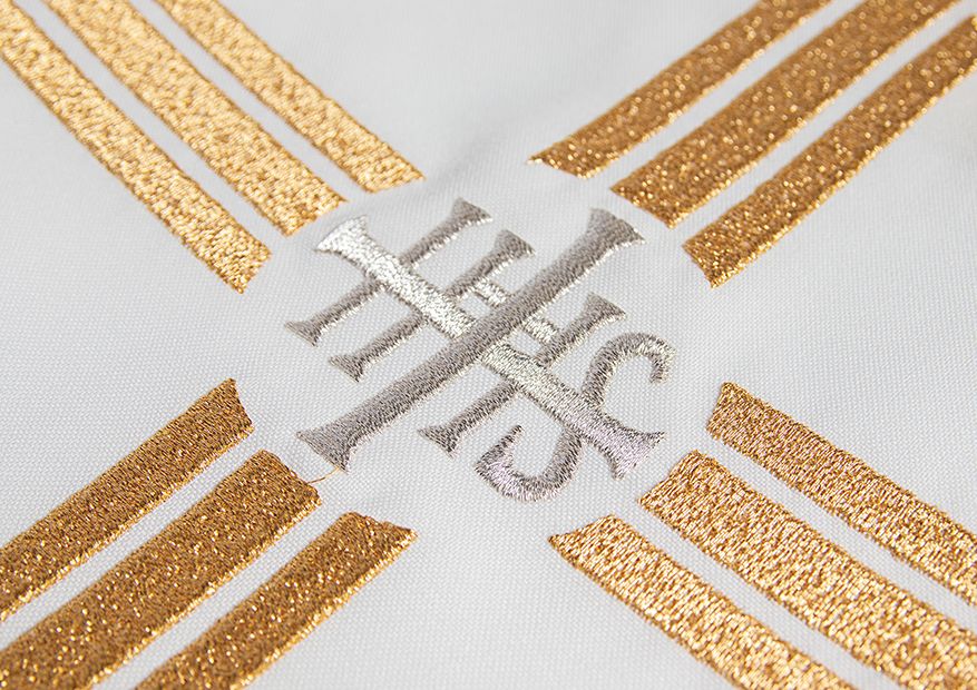 Ornat haftowany Krzyż z symbolem IHS- ecru (H7) - Ornaty białe/ ecru - zdjęcie 3 - Ornat haftowany Krzyż z symbolem IHS- ecru (H7)