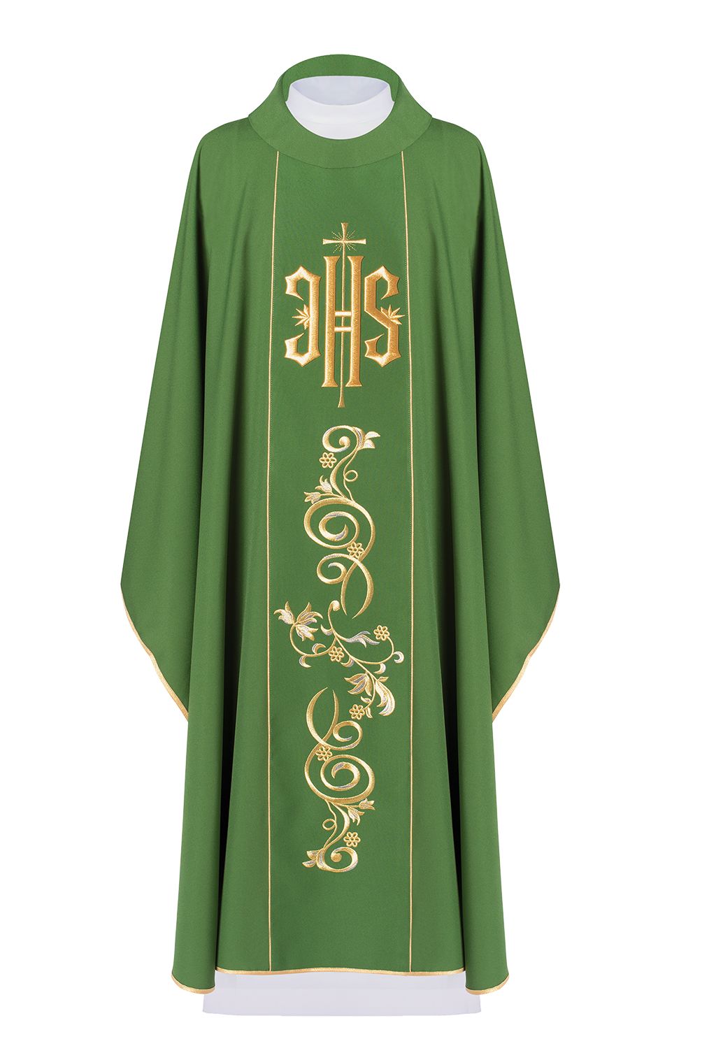 Ornat haftowany z symbolem IHS - zielony (H10) - Ornaty zielone - Nowość