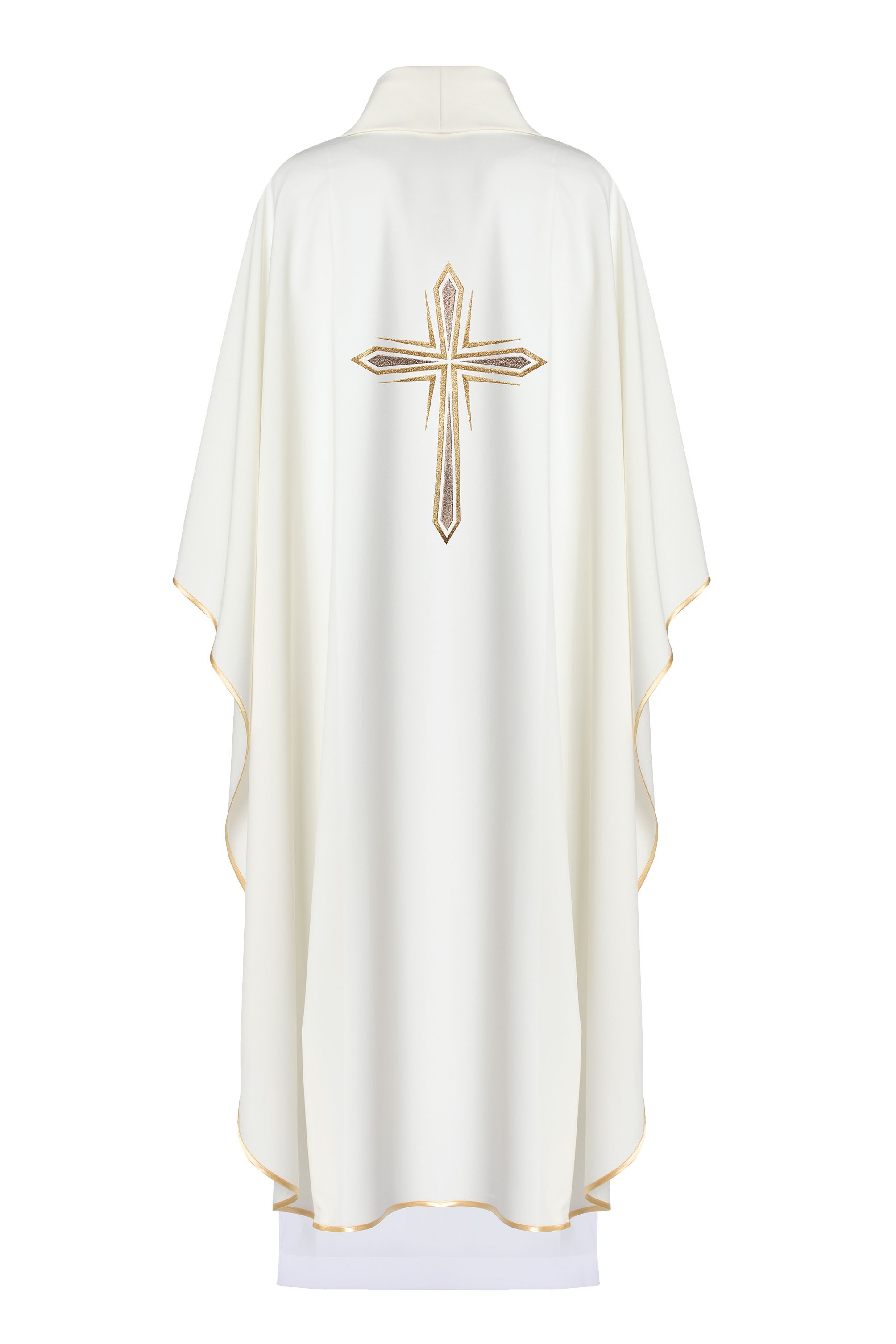 Ornat haftowany z symbolem krzyża - ecru (H11) - Ornaty białe/ ecru - zdjęcie 2 - Ornat haftowany z symbolem krzyża - ecru (H11)