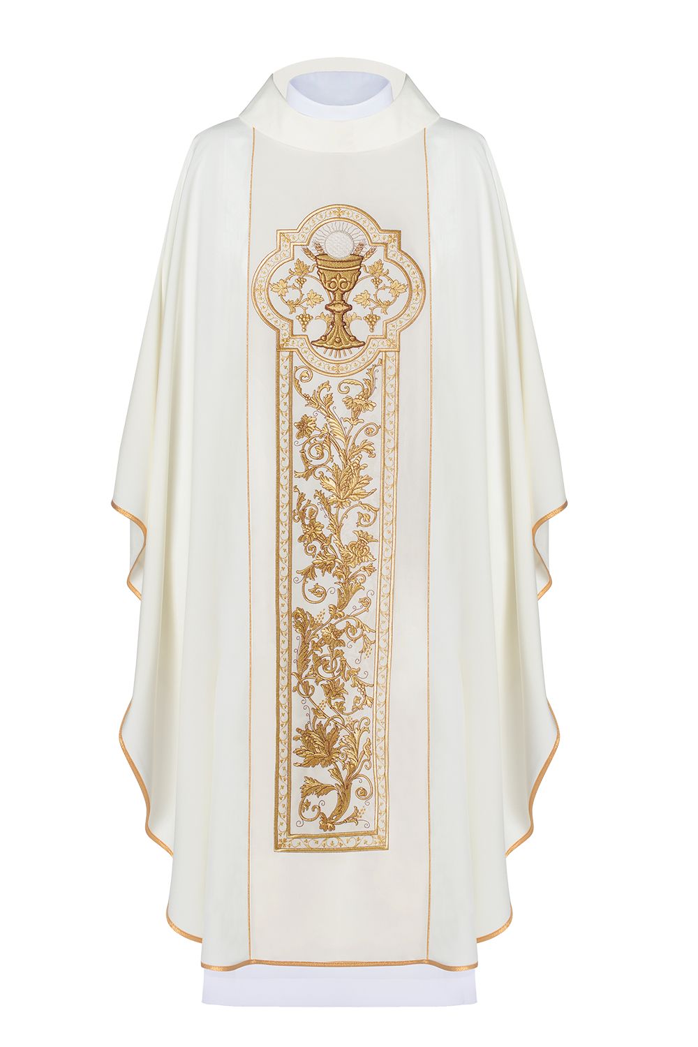 Ornat haftowany z symbolem kielicha eucharystycznego - ecru (H12) - Ornaty białe/ ecru - Nowość