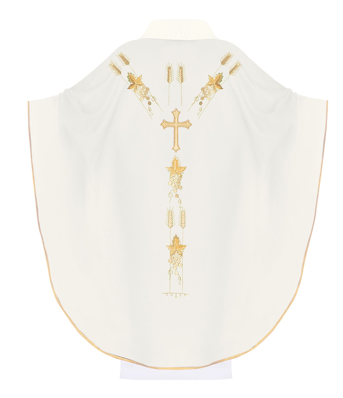 Ornat haftowany z symbolem IHS winogrona - ecru (H13) - Ornaty białe/ ecru - zdjęcie 2 - Ornat haftowany z symbolem IHS winogrona - ecru (H13)