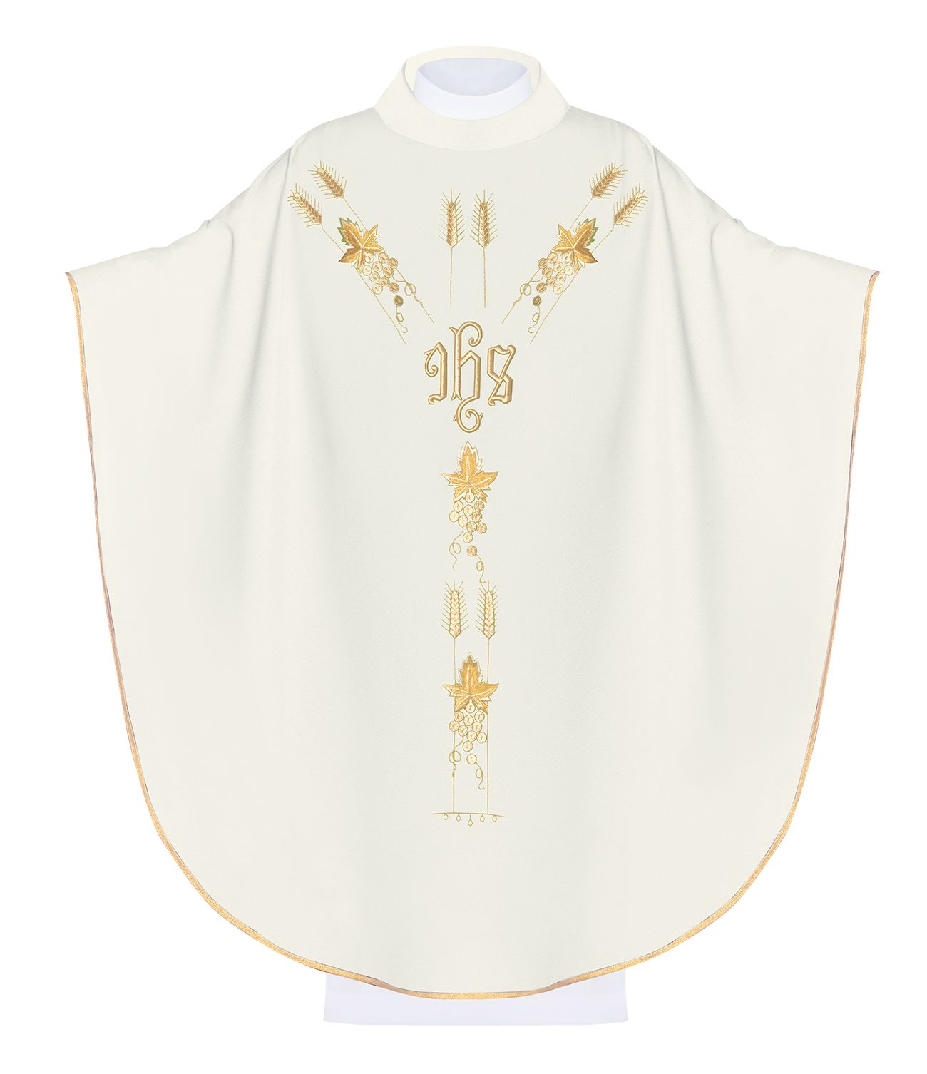 Ornat haftowany z symbolem IHS winogrona - ecru (H13) - Ornaty białe/ ecru - Nowość