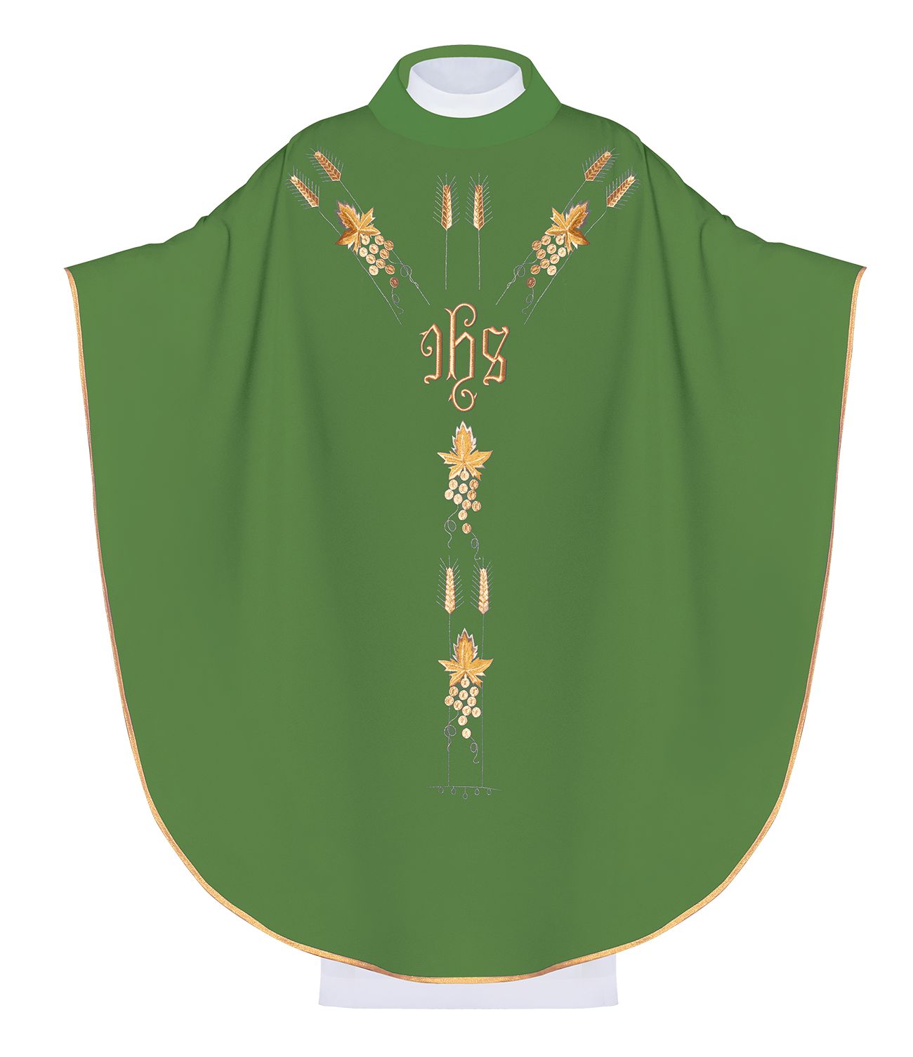 Ornat haftowany z symbolem IHS winogrona - zielony (H13) - Ornaty zielone - Nowość