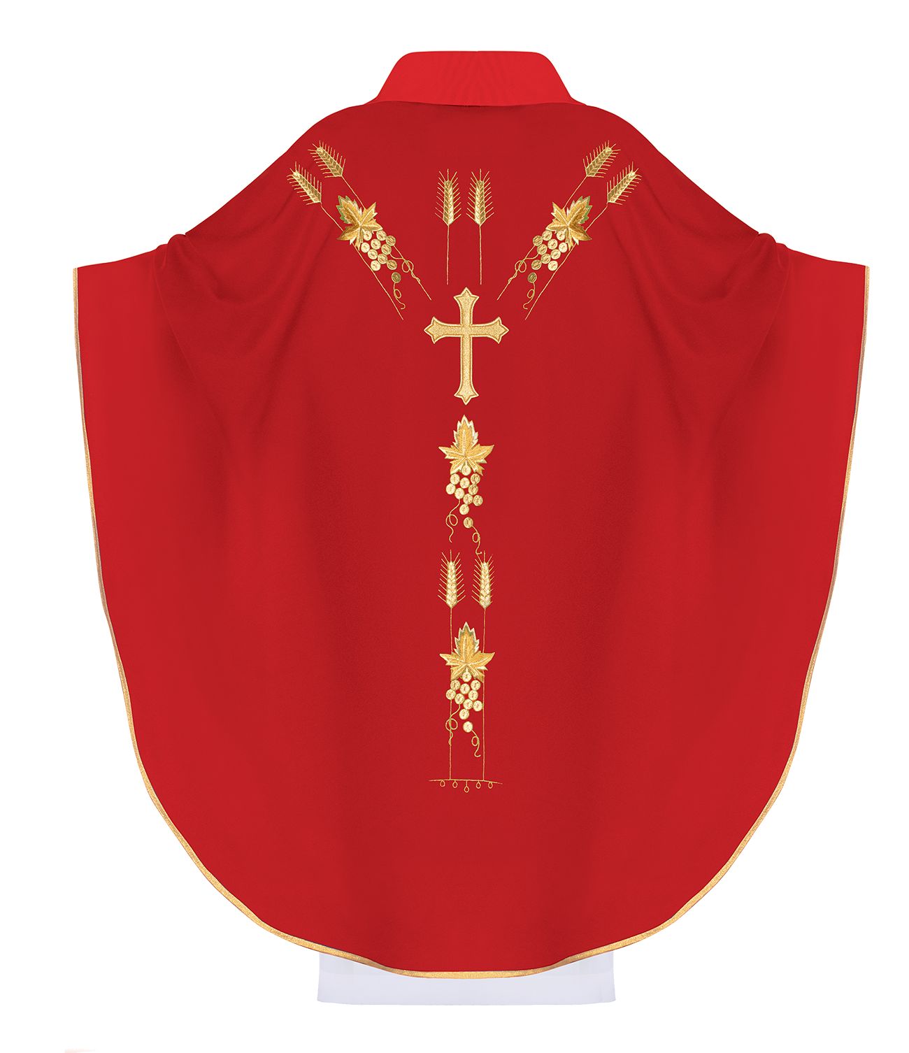 Ornat haftowany z symbolem IHS winogrona - czerwony (H13) - Ornaty czerwone - zdjęcie 2 - Ornat haftowany z symbolem IHS winogrona - czerwony (H13)