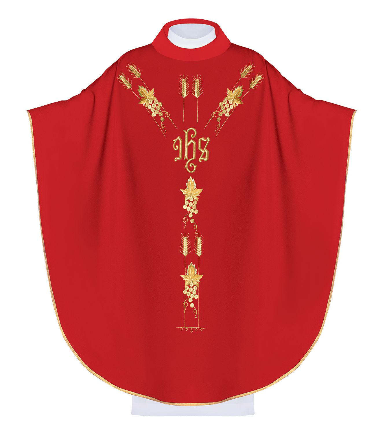 Ornat haftowany z symbolem IHS winogrona - czerwony (H13) - Ornaty czerwone - Nowość
