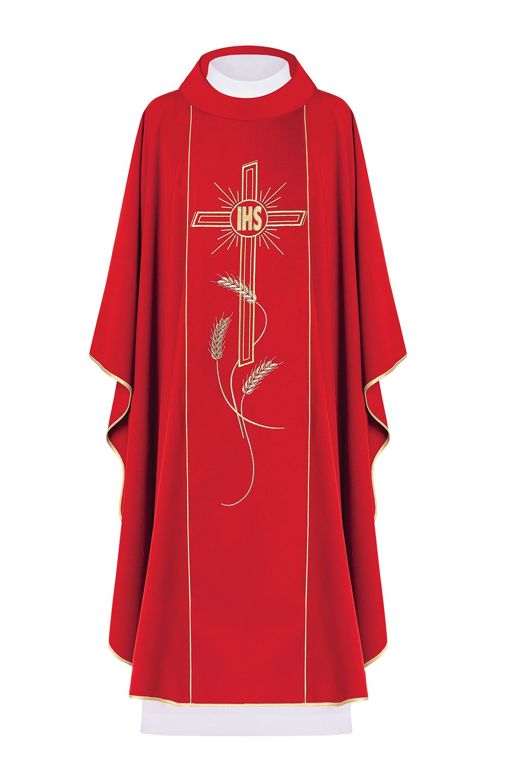 Ornat haftowany Krzyż z symbolem IHS - czerwony (H14) - Ornaty czerwone - Nowość