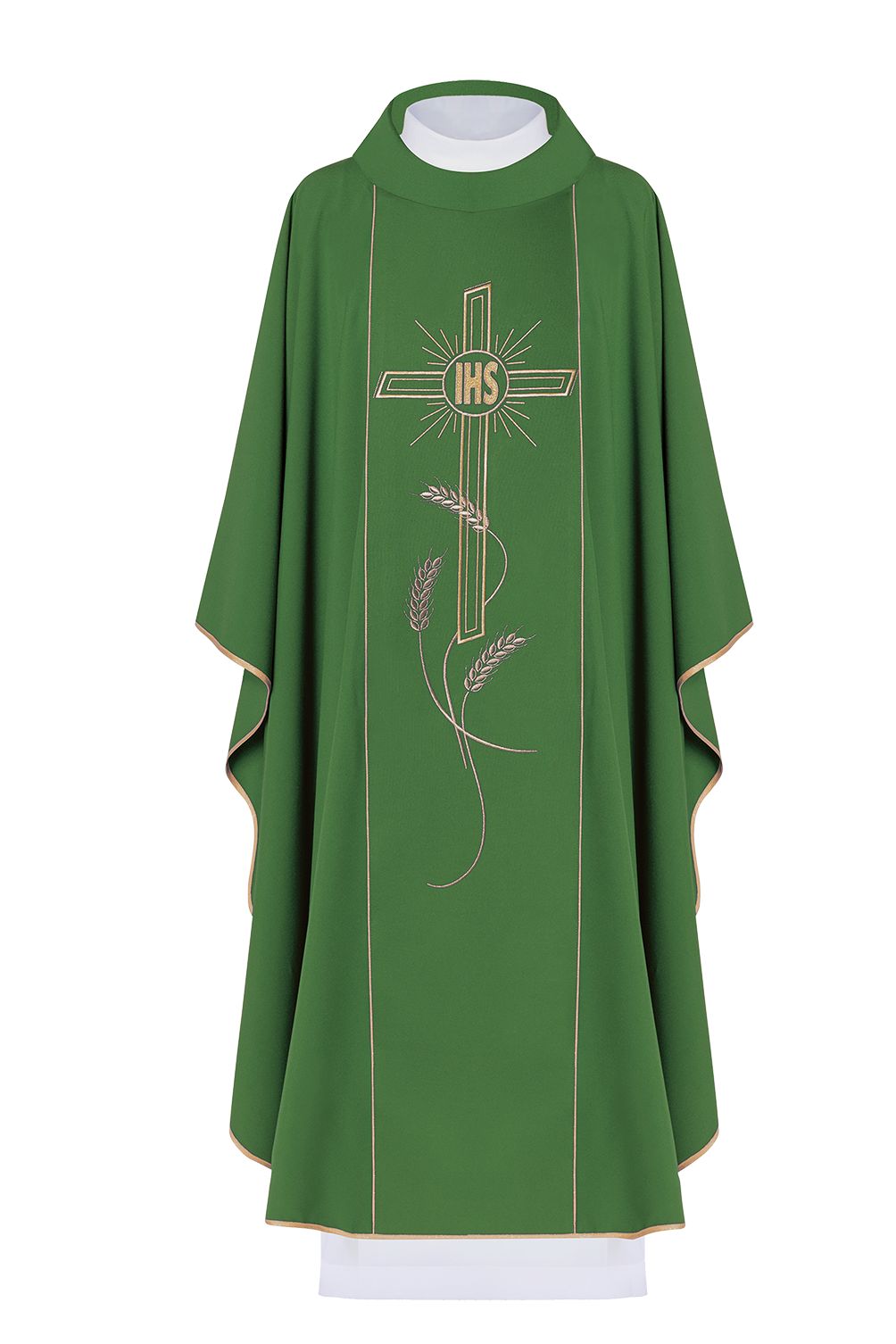Ornat haftowany Krzyż z symbolem IHS - zielony (H14) - Ornaty zielone - Nowość