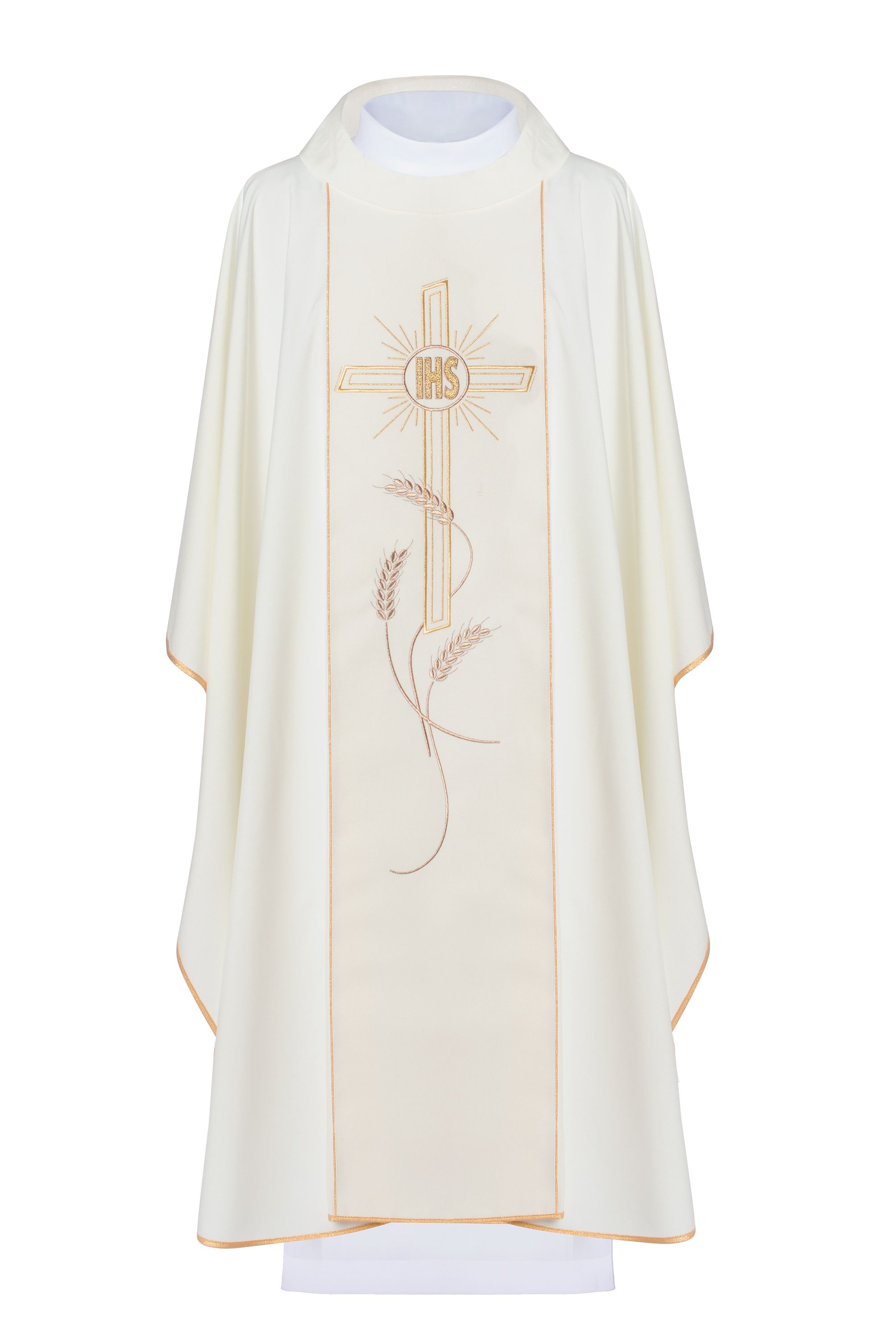 Ornat haftowany Krzyż z symbolem IHS - ecru (H14) - Ornaty białe/ ecru - Nowość