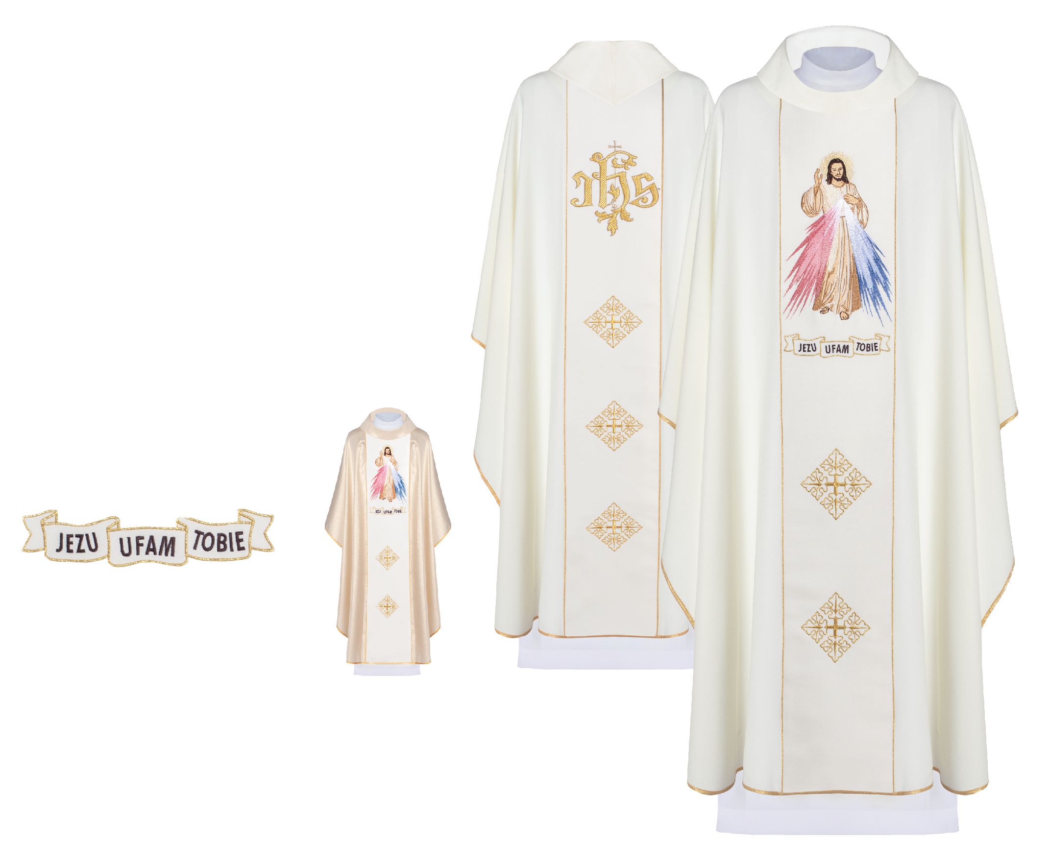 Ornat haftowany Jezu Ufam Tobie - ecru (H17) - Ornaty z Jezusem - Nowość