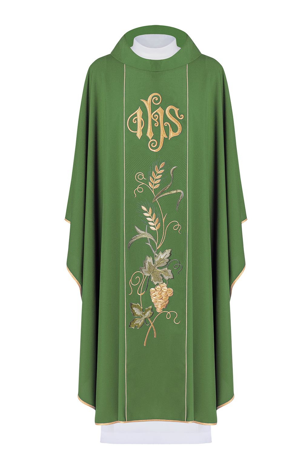 Ornat haftowany IHS, kłosy, winogrona - zielony (H23) - Ornaty zielone - Nowość