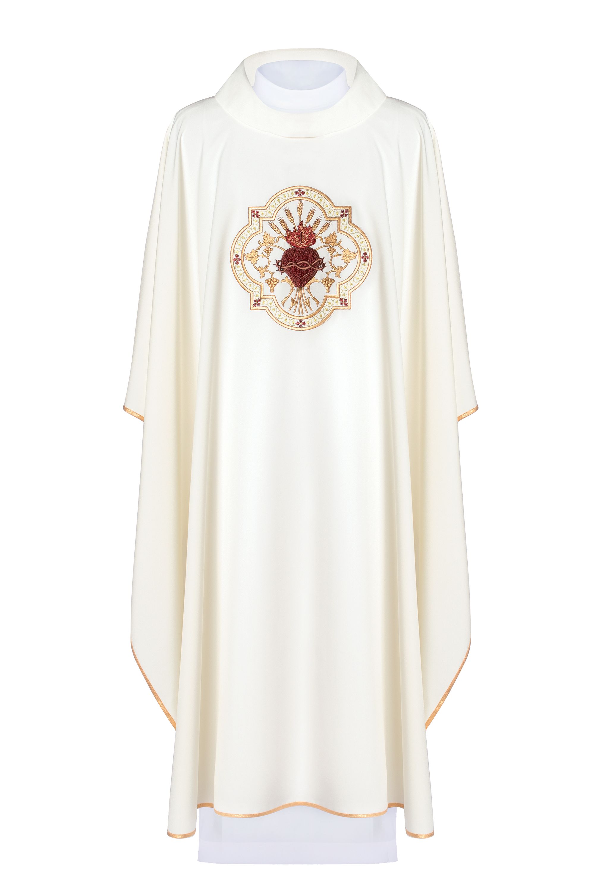 Ornat haftowany Serce Pana Jezusa i Kielich - ecru (H26) - Ornaty białe/ ecru - Nowość