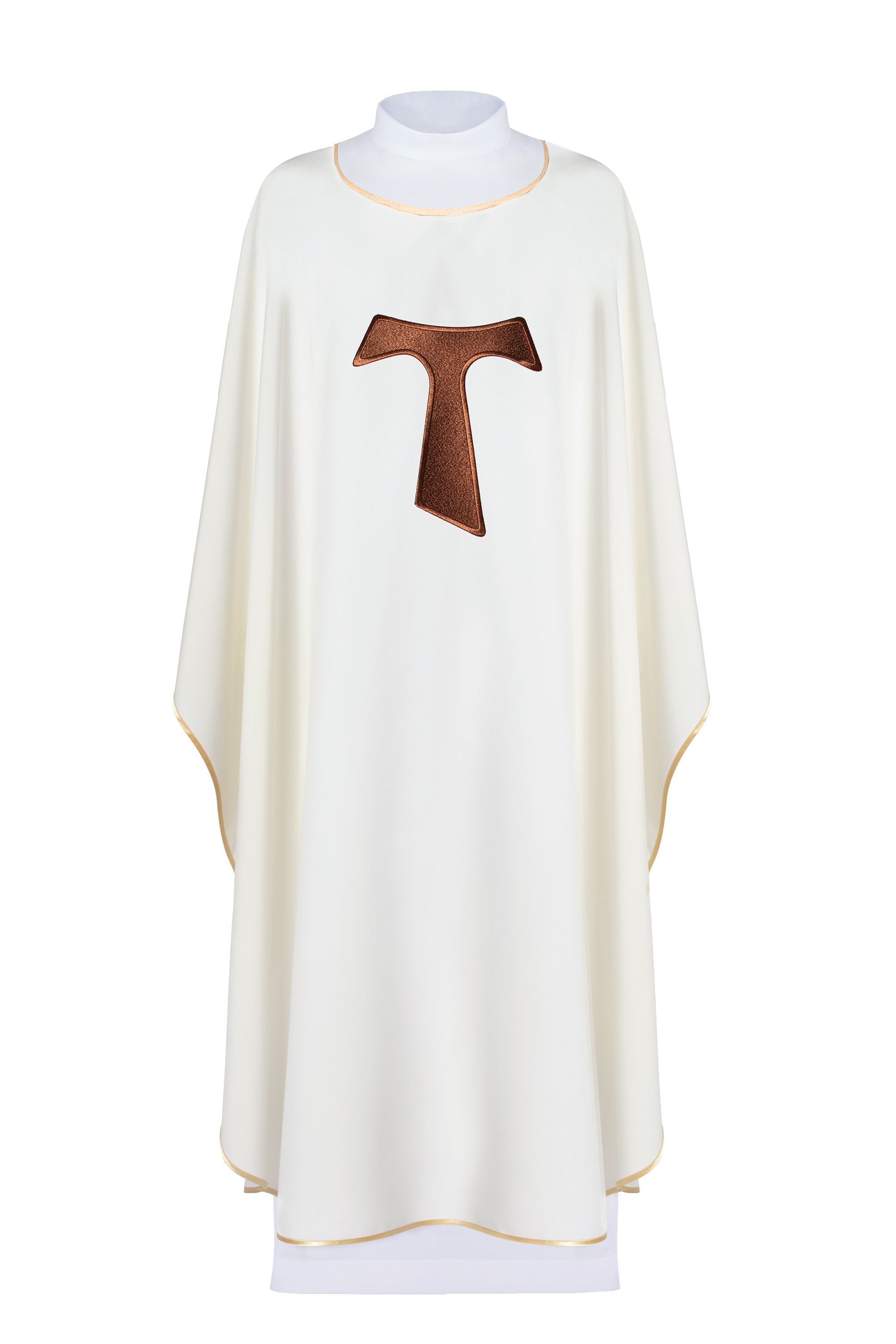 Ornat bez kołnierza, zdobiony franciszkańskim krzyżem TAU - ecru - Ornaty białe/ ecru - Nowość