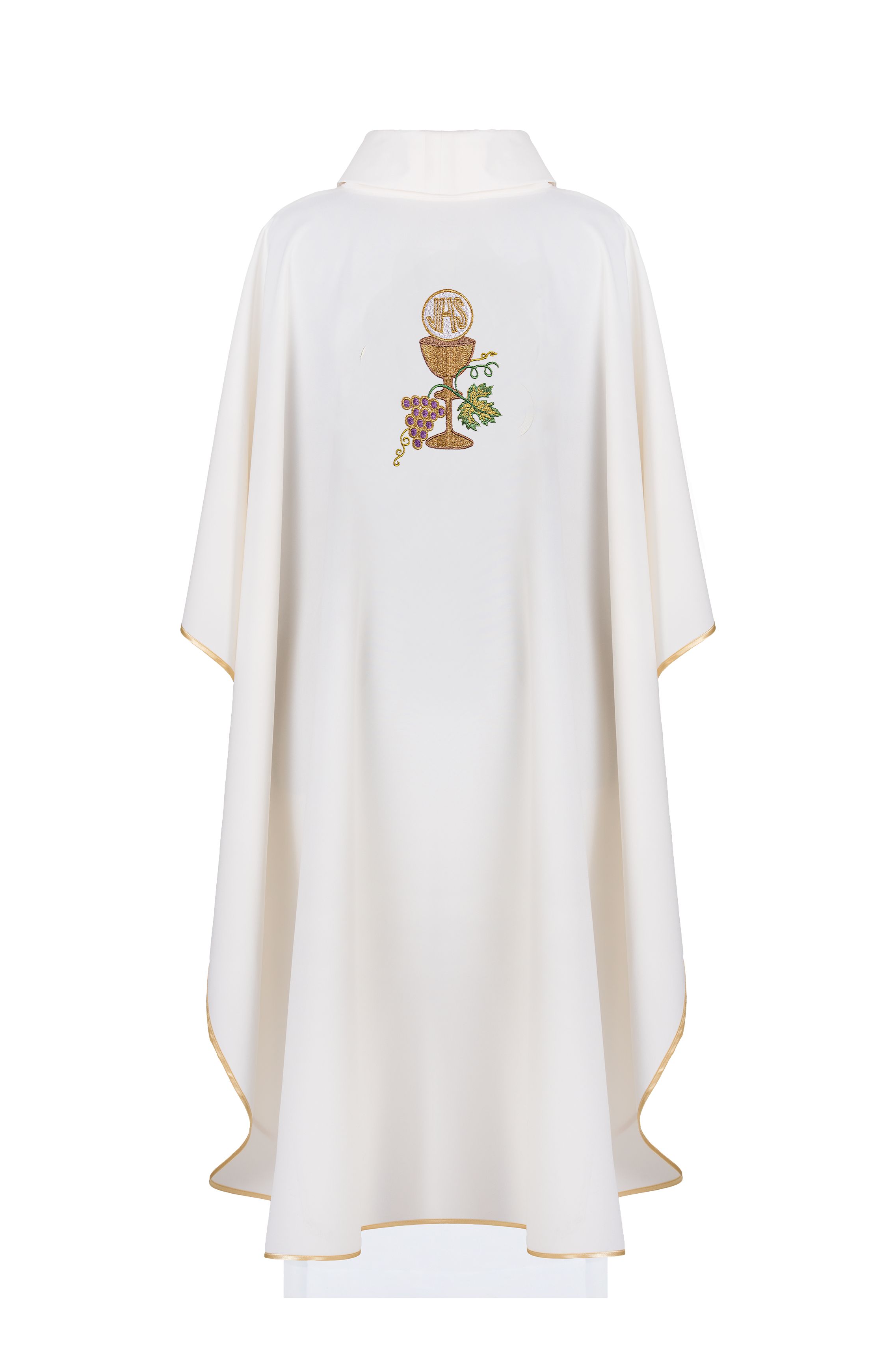 Ornat haftowany kielich, IHS i winogrona - ecru (H46) - Ornaty białe/ ecru - zdjęcie 2 - Ornat haftowany kielich, IHS i winogrona - ecru (H46)