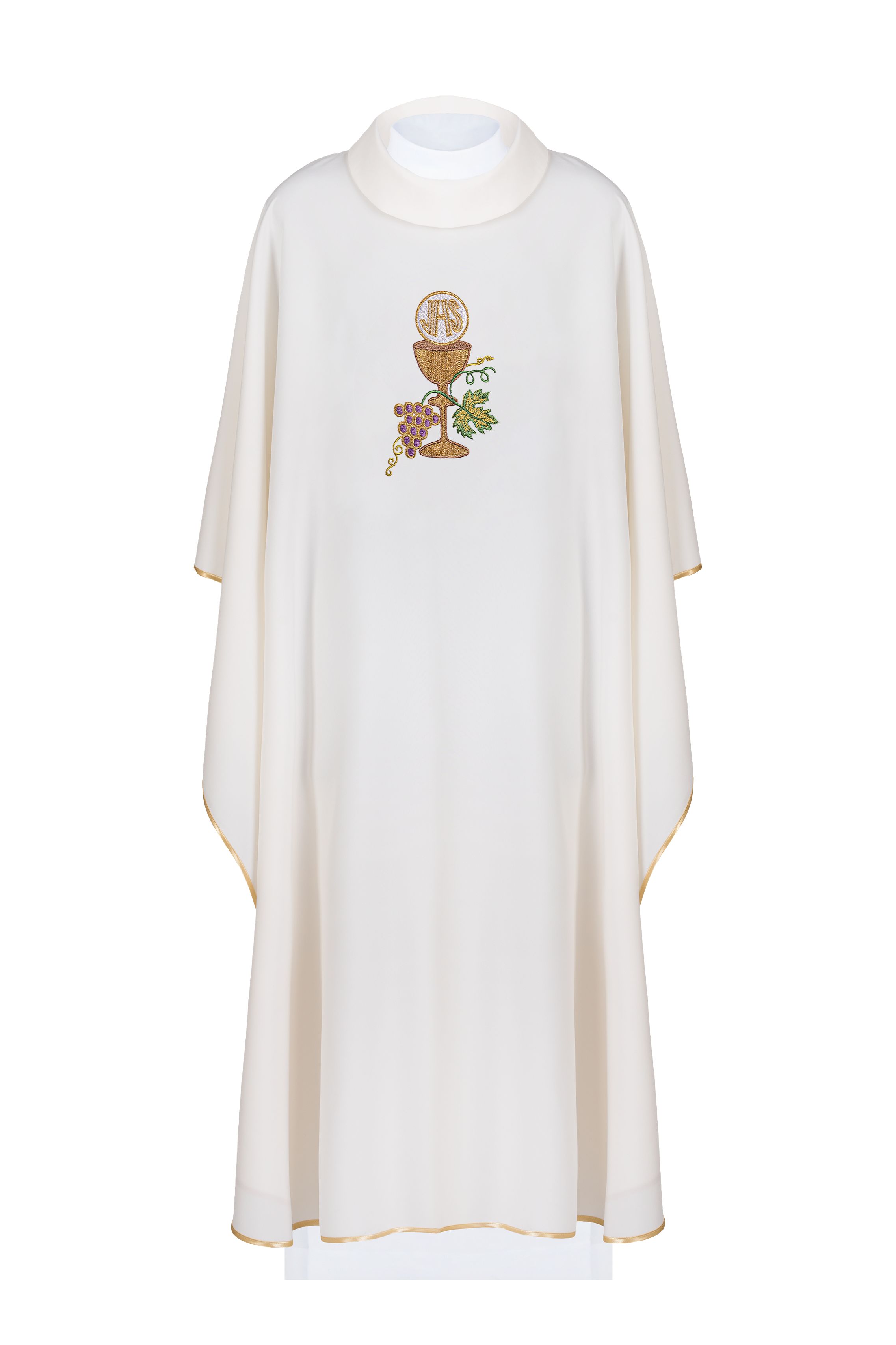 Ornat haftowany kielich, IHS i winogrona - ecru (H46) - Ornaty białe/ ecru - Nowość