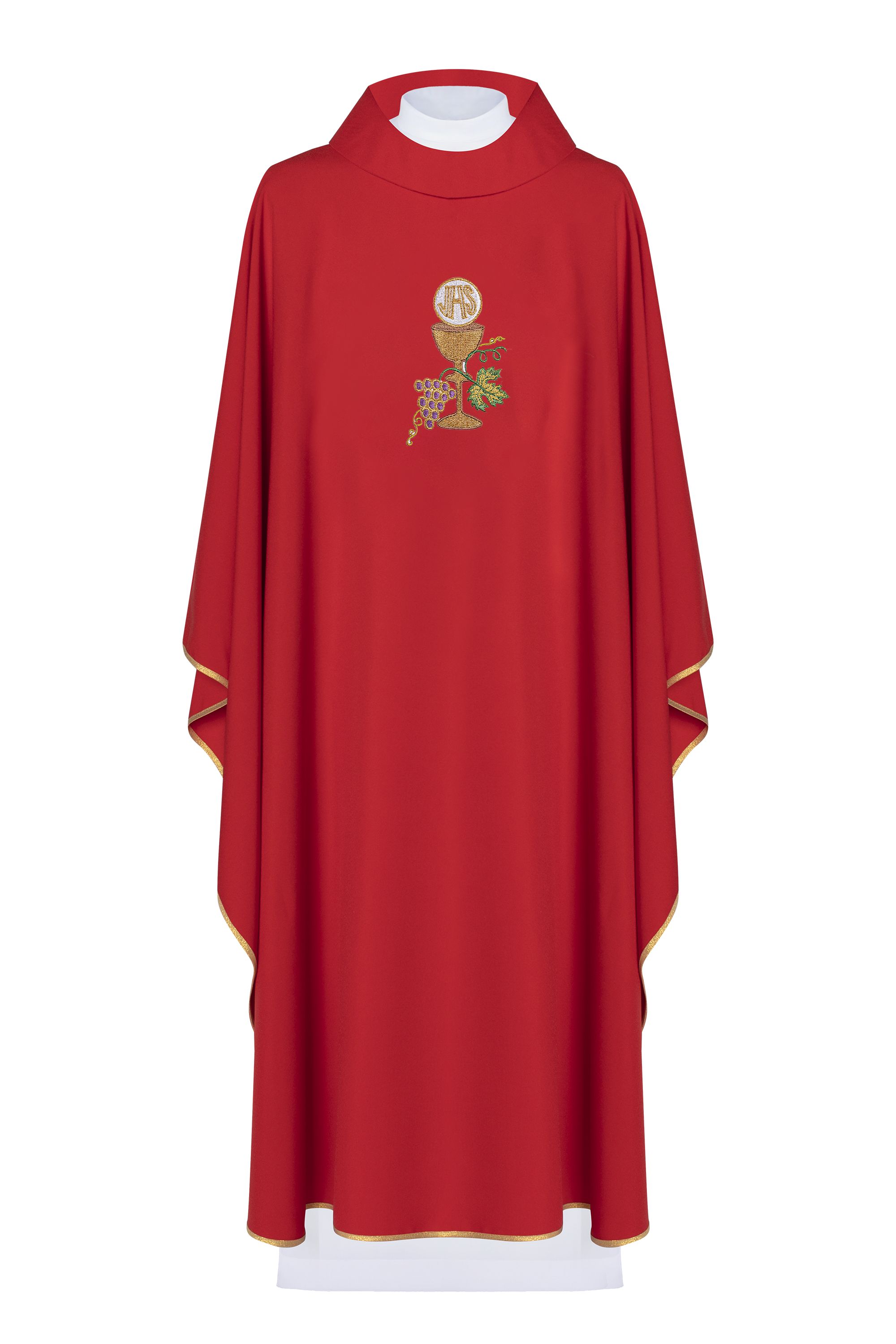 Ornat haftowany kielich, IHS i winogrona - czerwony (H47) - Ornaty czerwone - Nowość