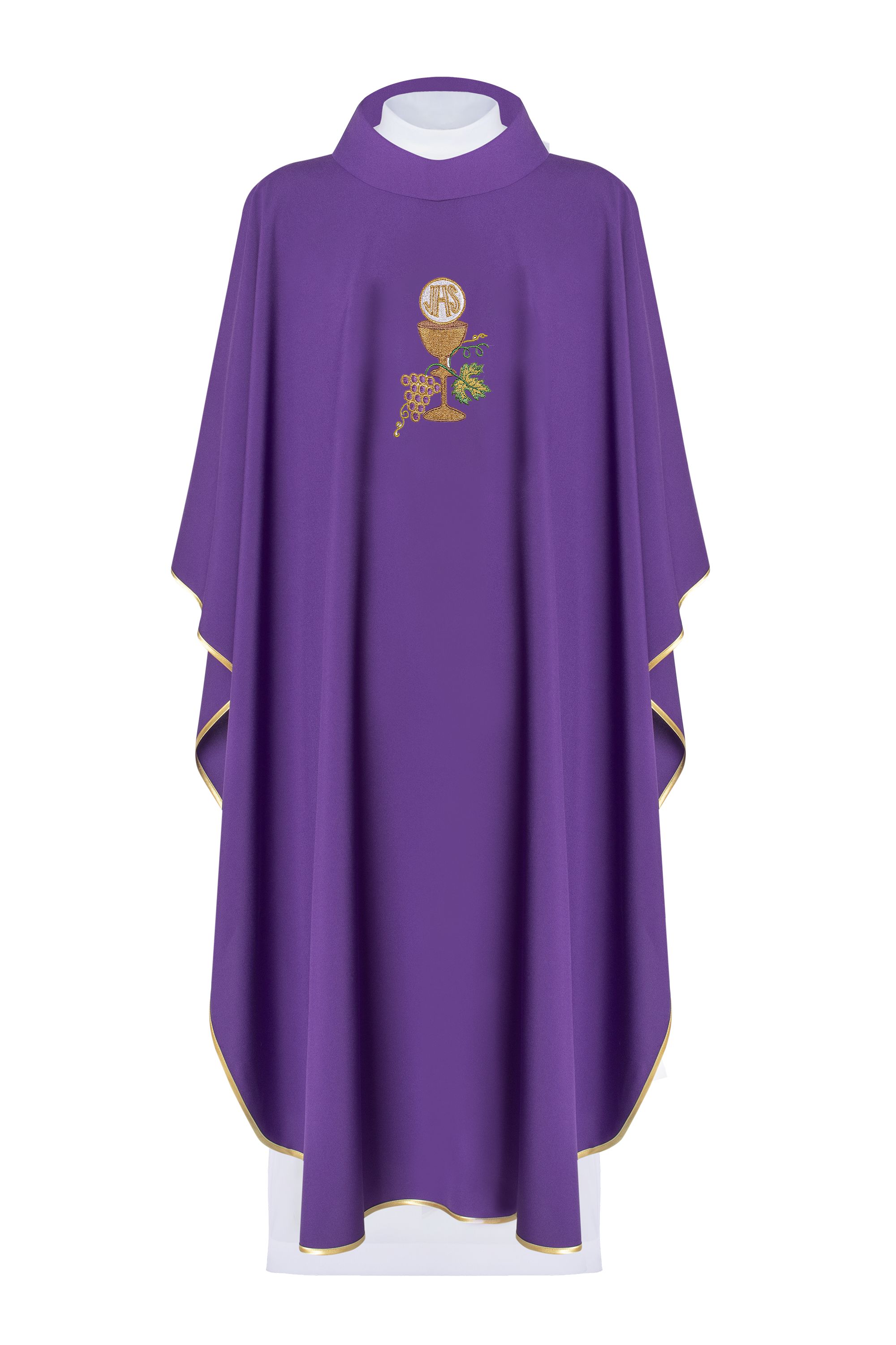 Ornat haftowany kielich, IHS i winogrona - fioletowy (H49) - Ornaty fioletowe - Nowość