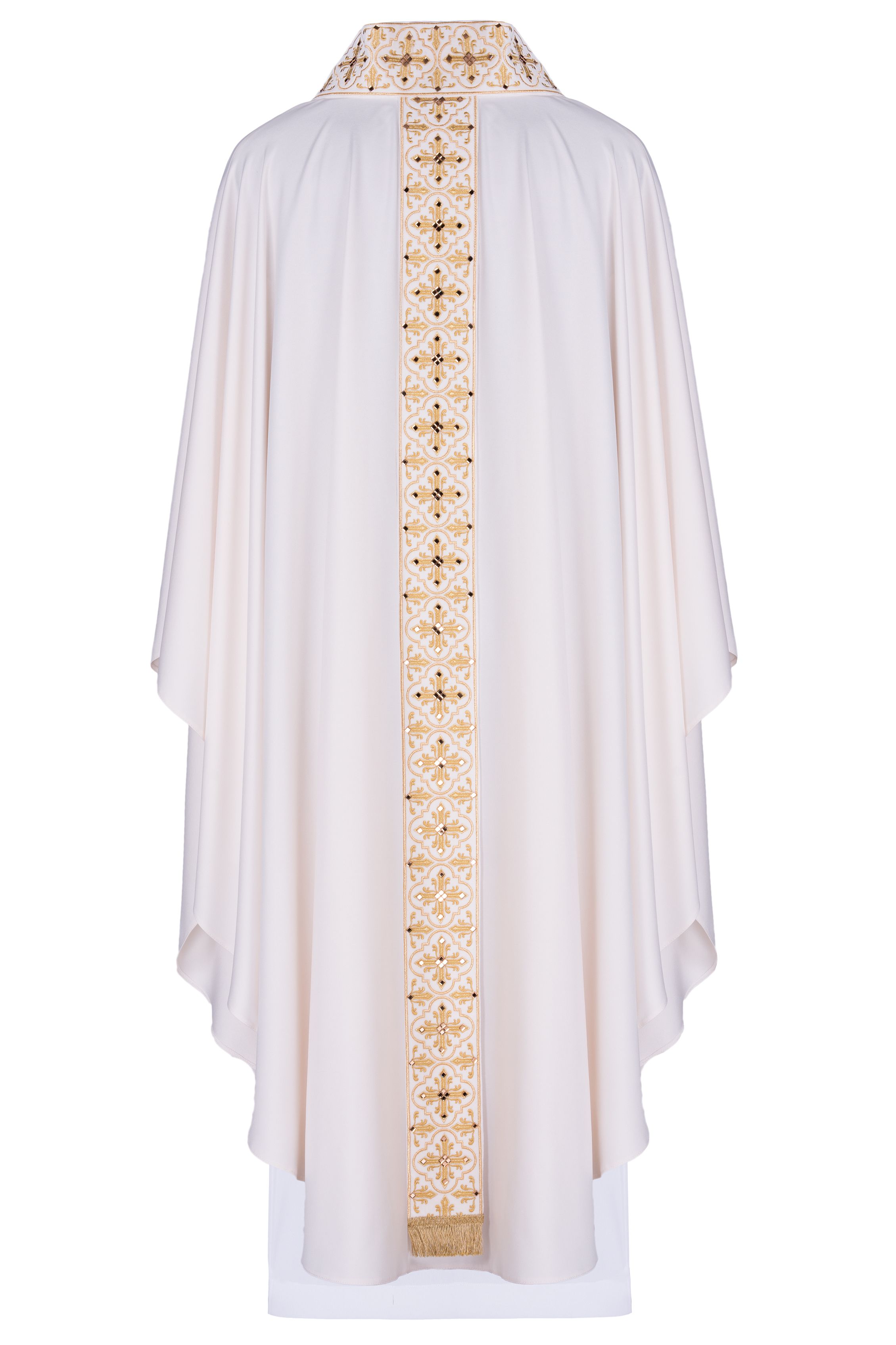 Ornat haftowany z ozdobnymi kamieniami - ecru (H53) - Ornaty białe/ ecru - zdjęcie 2 - Ornat haftowany z ozdobnymi kamieniami - ecru (H53)