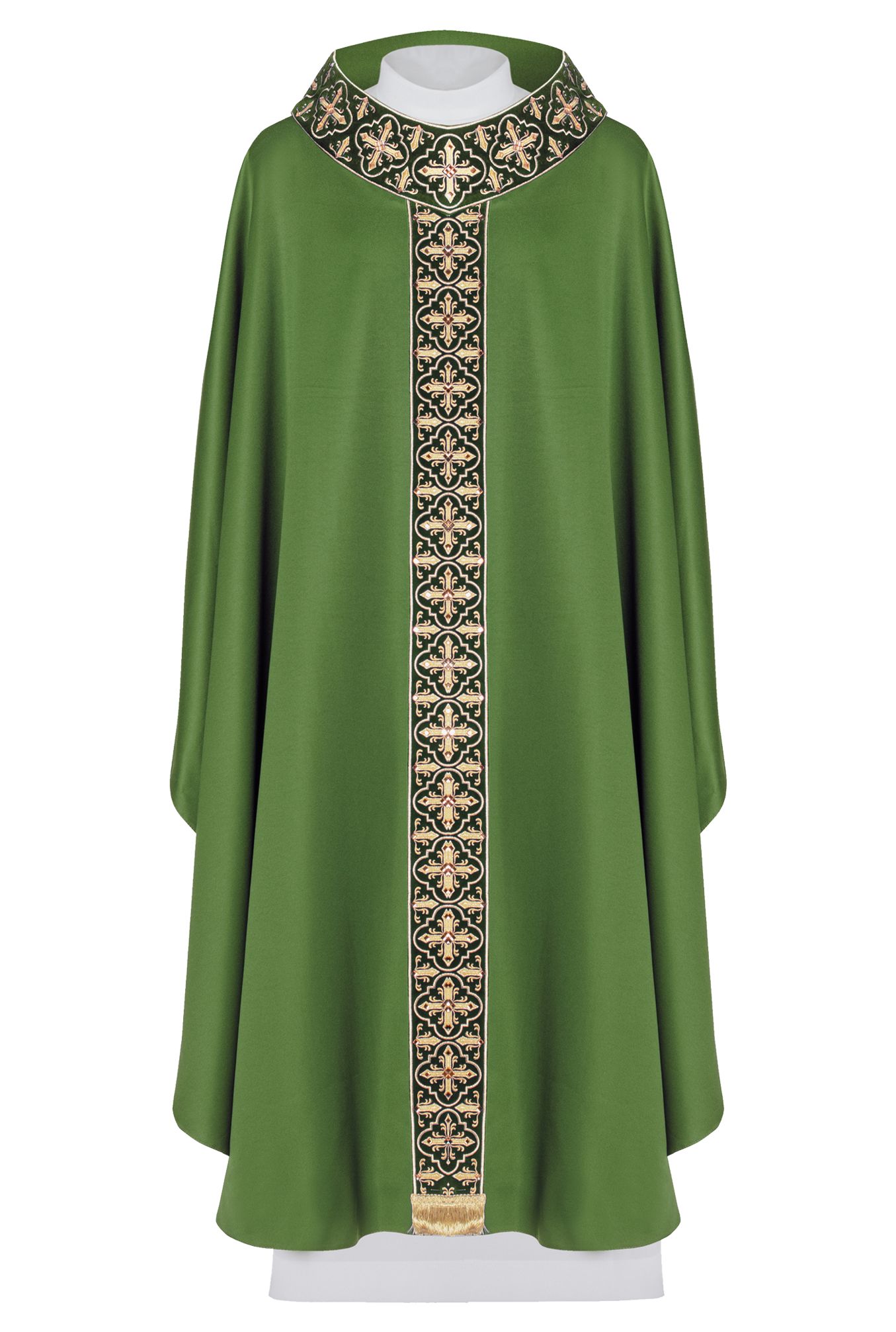 Ornat haftowany z wąskim pasem, ozdobne kamienie - zielony (H55) - Ornaty zielone - Nowość