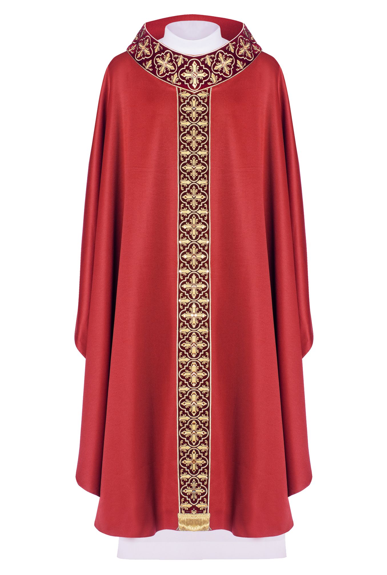 Ornat haftowany z wąskim pasem, ozdobne kamienie - czerwony (H56) - Ornaty czerwone - Nowość