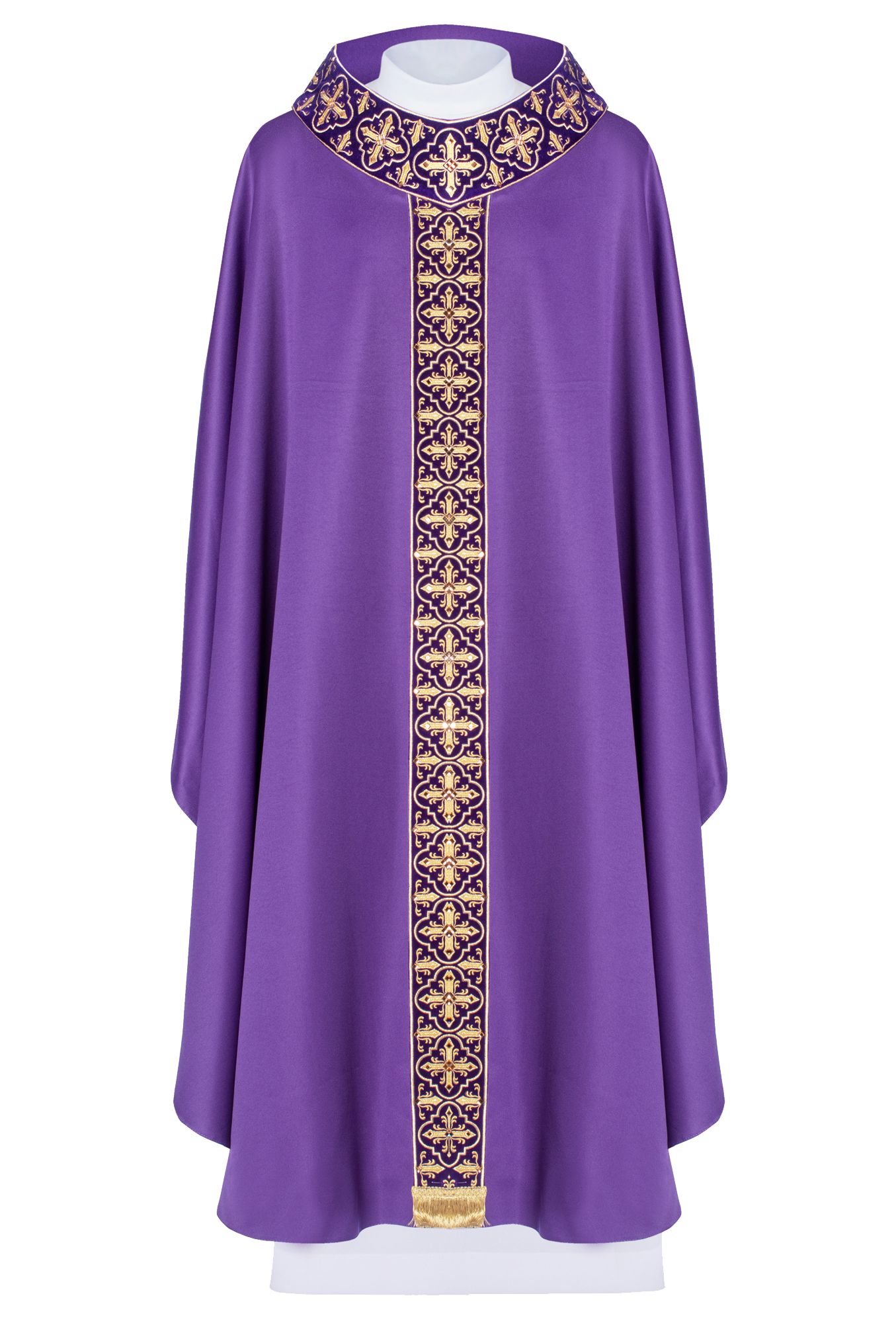 Ornat haftowany z wąskim pasem, ozdobne kamienie - fioletowy (H57) - ORNATY NA WIELKI POST - Nowość