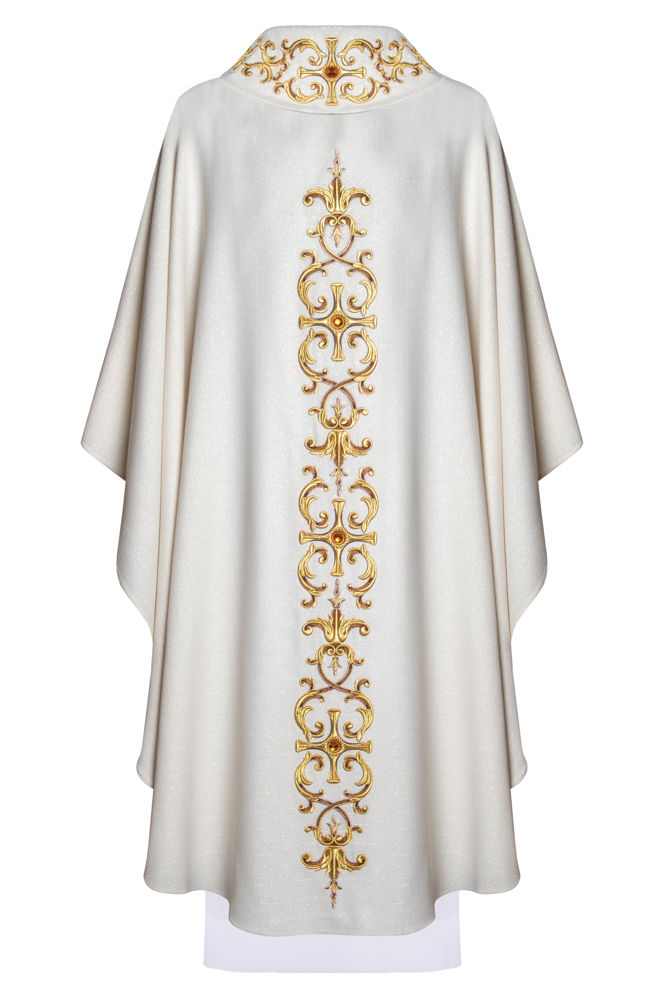 Ornat bogato haftowany, ozdobne kamienie - ecru (H61) - Ornaty białe/ ecru - zdjęcie 2 - Ornat bogato haftowany, ozdobne kamienie - ecru (H61)