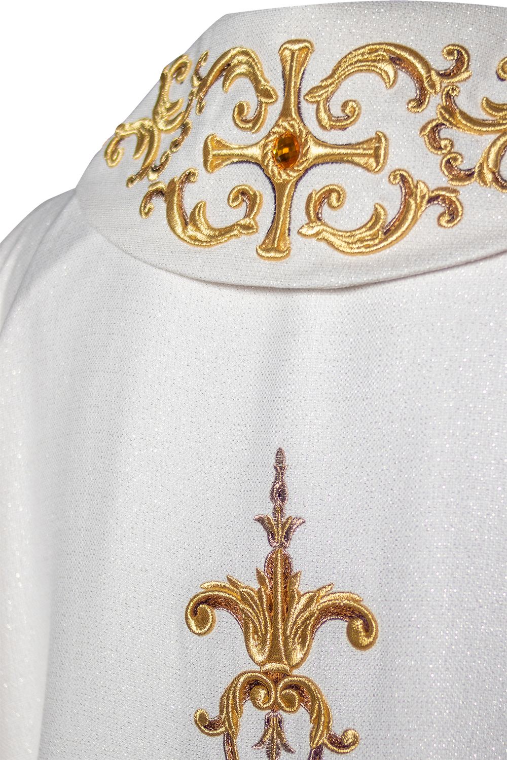 Ornat bogato haftowany, ozdobne kamienie - ecru (H61) - Ornaty białe/ ecru - zdjęcie 4 - Ornat bogato haftowany, ozdobne kamienie - ecru (H61)