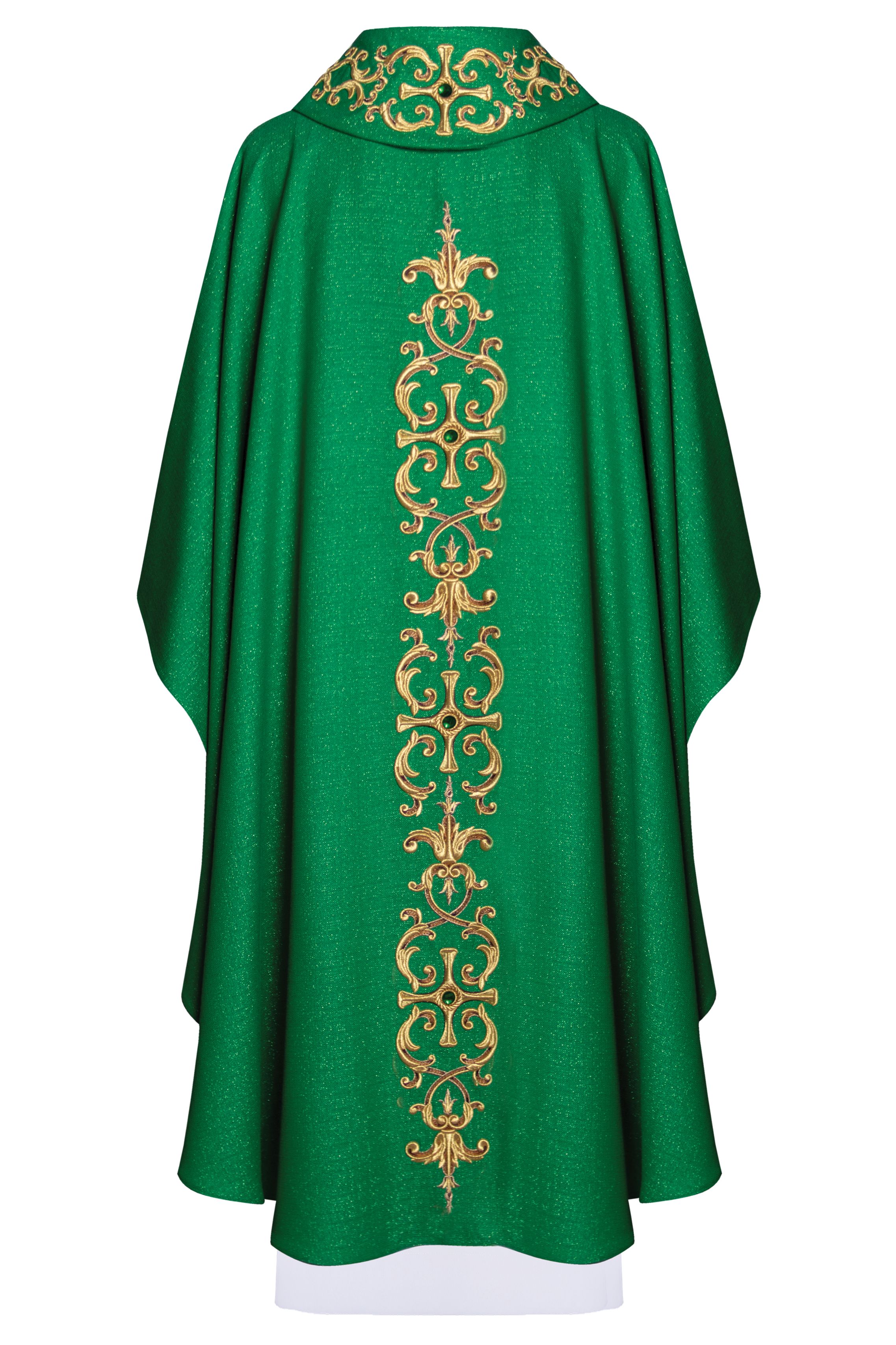 Ornat bogato haftowany, ozdobne kamienie - zielony (H62) - Ornaty zielone - zdjęcie 2 - Ornat bogato haftowany, ozdobne kamienie - zielony (H62)