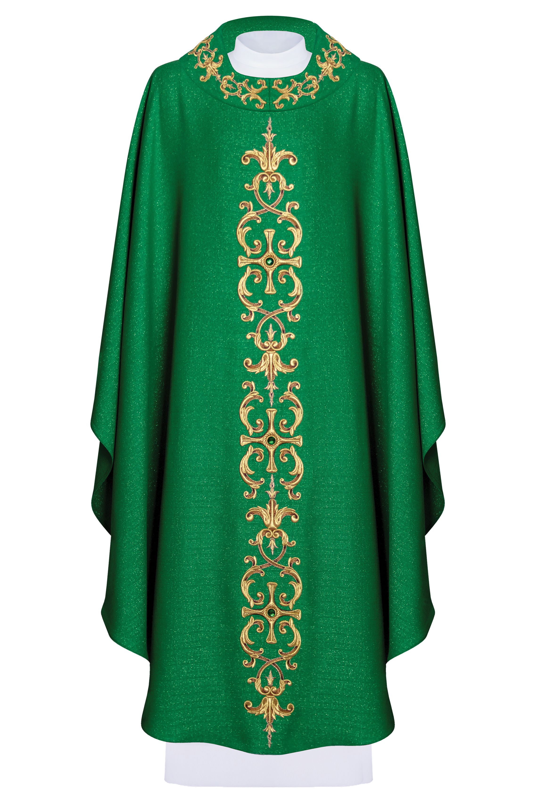 Ornat bogato haftowany, ozdobne kamienie - zielony (H62) - Ornaty zielone - Nowość